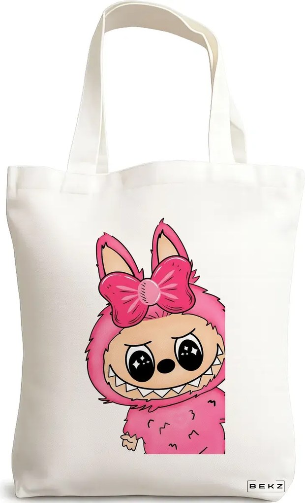 Sacosa de Panza pentru Cumparaturi, Geanta Tote, model Labubu 7 38 x 34.5 cm, Alba, BEKZ®