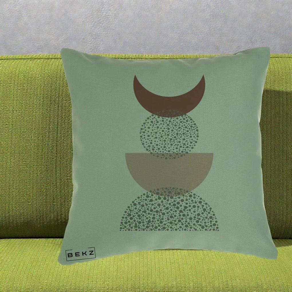 Perna Decorativa Boho Luna Plina si Forme Punctate, 40x40 cm, Verde, Husa Detasabila, Perna Inclusa, BEKZ®