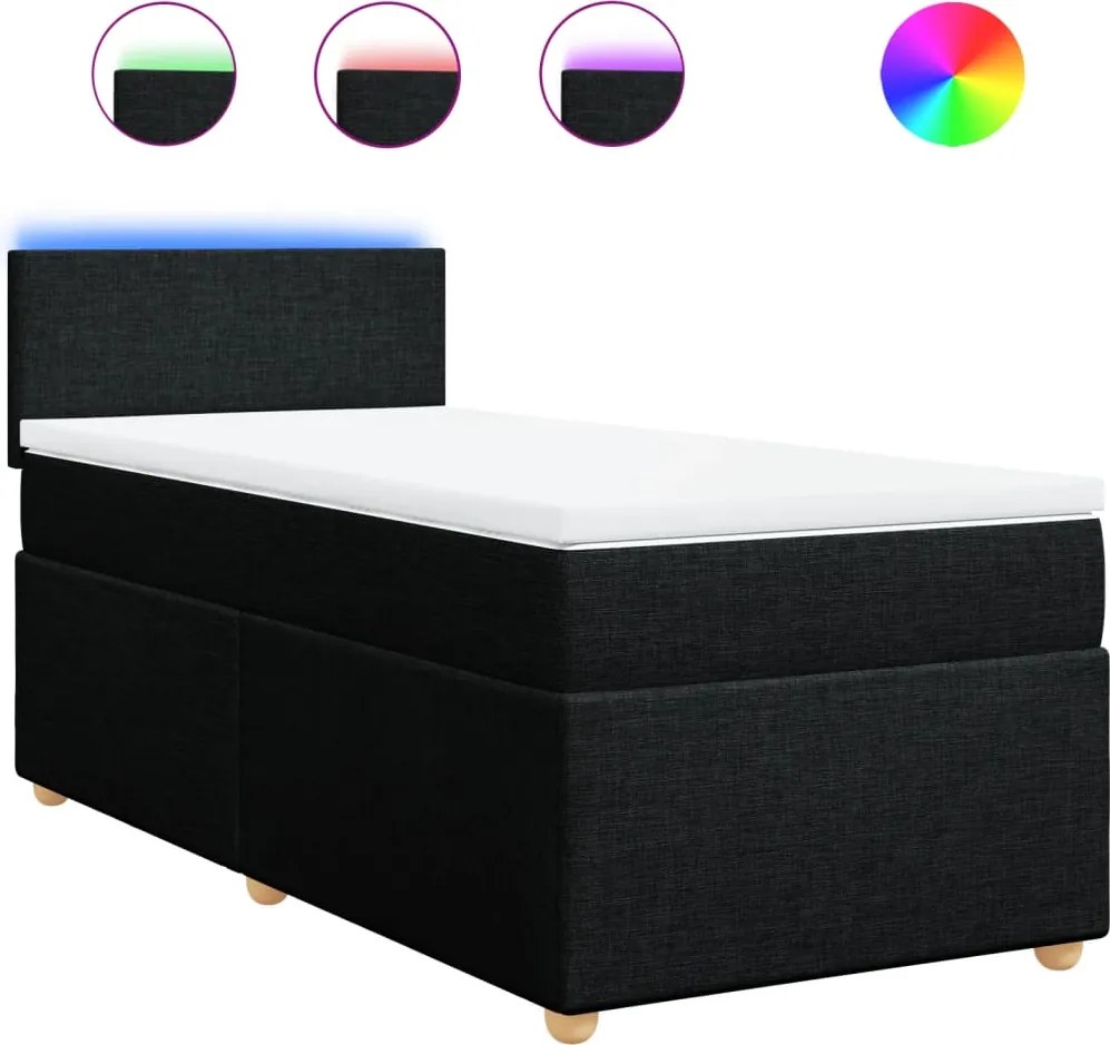 vidaXL Pat box spring cu saltea, negru, 90x200 cm, textil