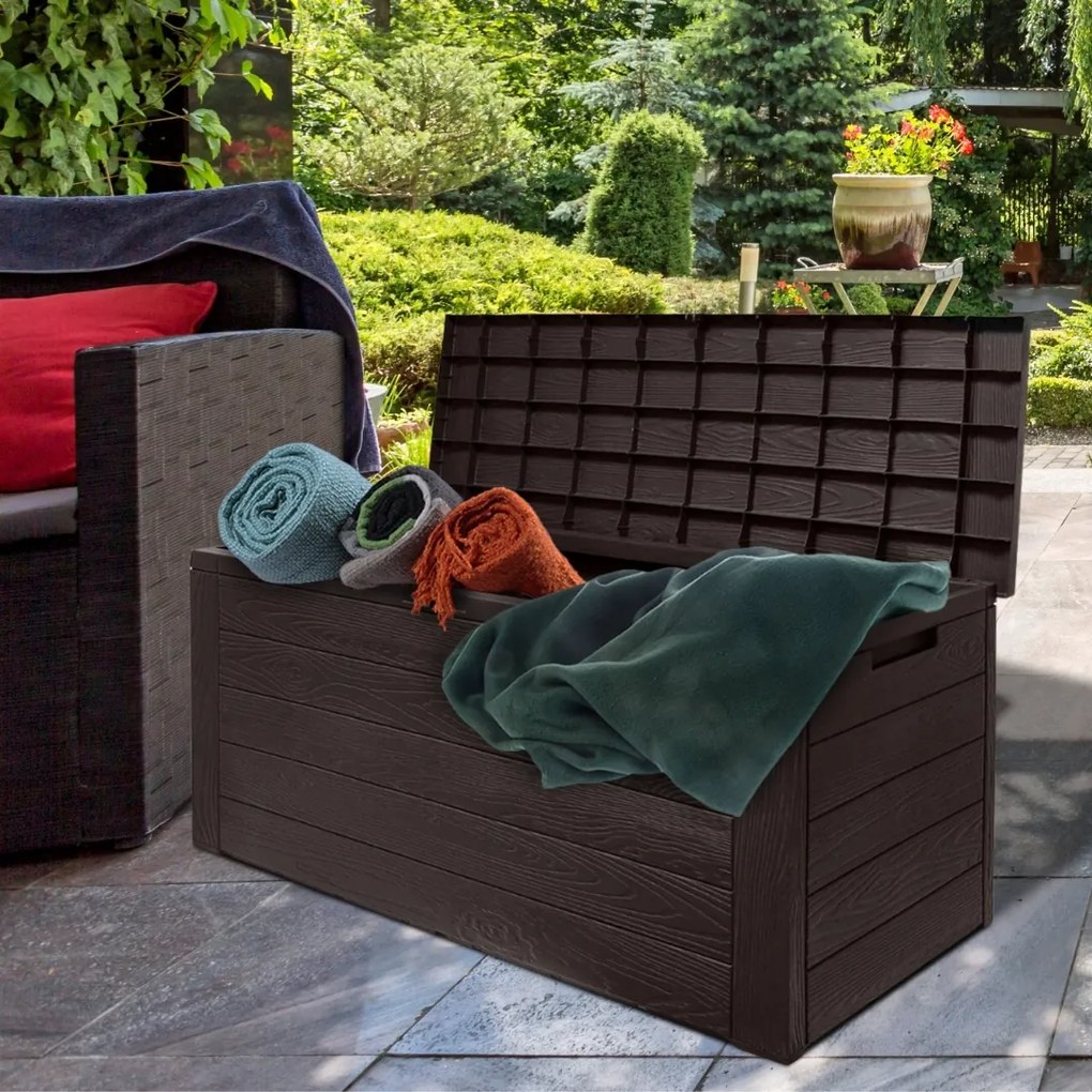 Cutie de depozitare WOODEBOX, 280L, 120x46x57cm, maro închis Prosperplast