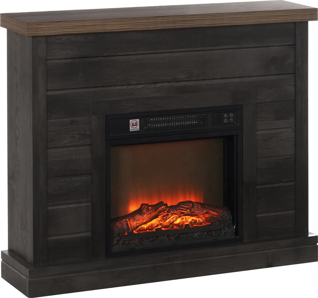 HOMCOM Șemineu Electric cu Flacără 3D, Oprire Automată, Încălzire Reglabilă și Temporizator, 96,5x22x81,7 cm, Maro | Aosom Romania