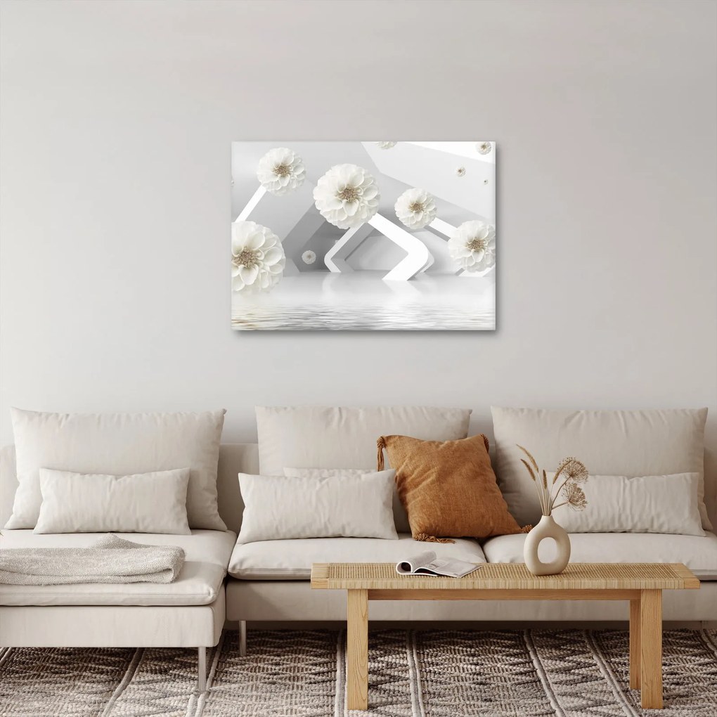 Tablou abstract cu flori albe (70x50 cm)