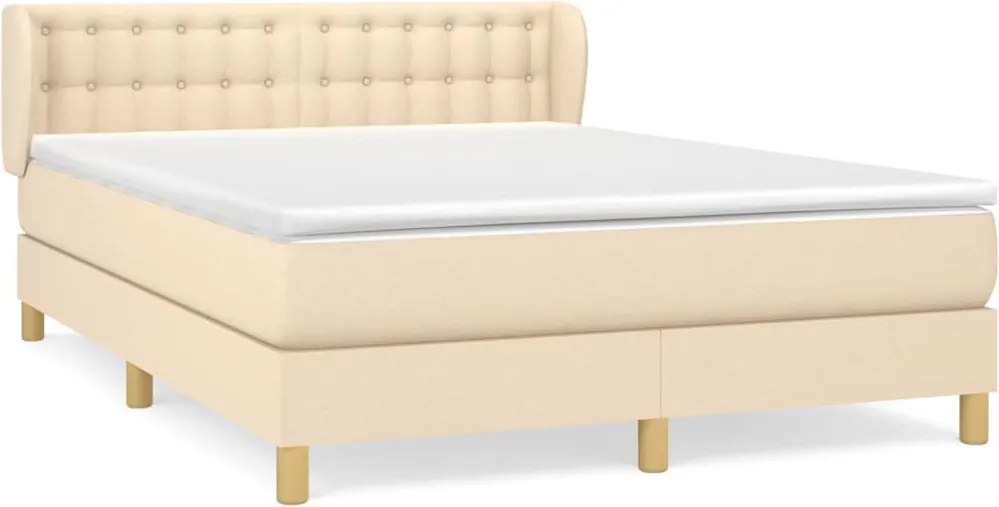 vidaXL Pat box spring cu saltea, crem, 140x200 cm, textil