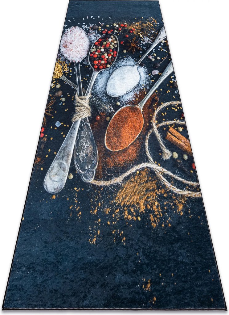 ANDRE 9002 covor lavabil linguri, condimente bucatarie, anti-alunecare - albastre / teracotă