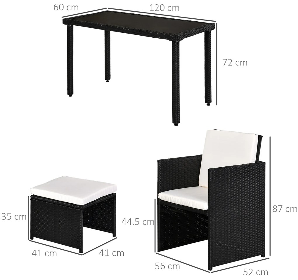 Set Mobila de Gradina Rattan 5 Buc Outsunny, cu Perne Combinate Rectangulare, Negru | Aosom Romania