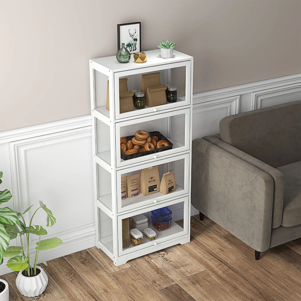 HOMCOM Vitrină Colecționari cu 4 Niveluri, Uși cu Balamale, Sistem Anti-Răsturnare, pentru Birou, Dormitor, 59 x 30 x 139 cm, Alb | Aosom Romania