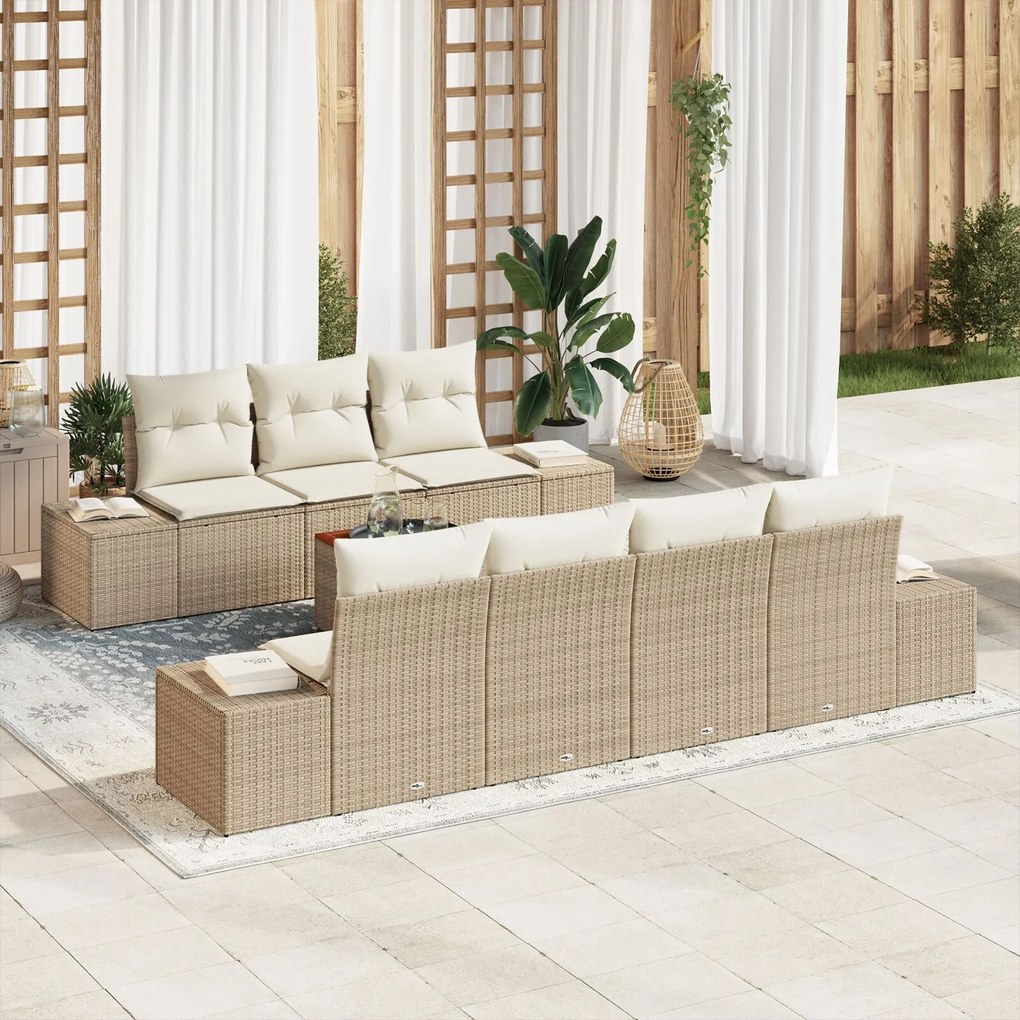 vidaXL Set de mobilier pentru grădină cu 8 piese și perne, bej, ratan poly, acacia