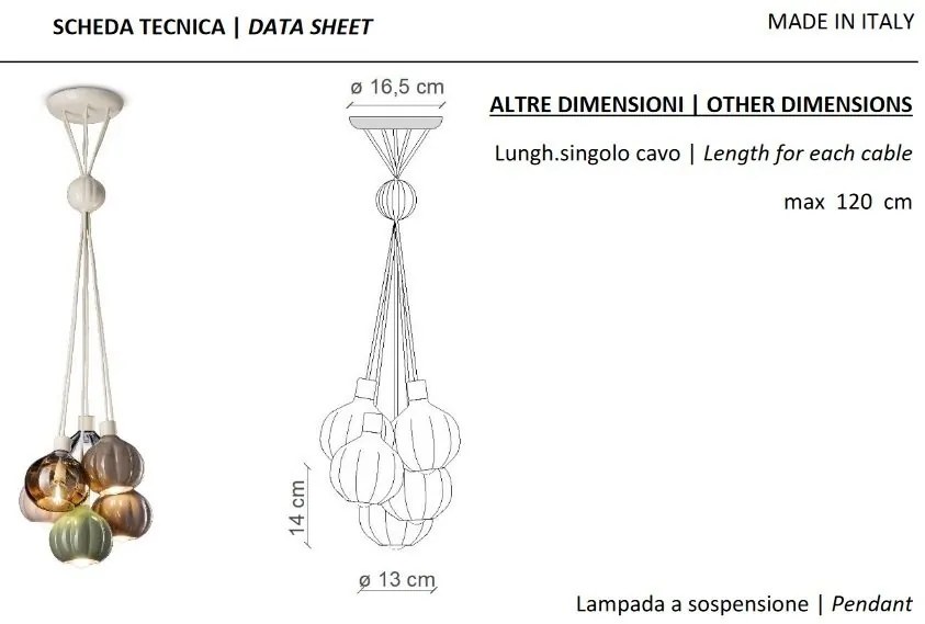 Lustra cu 6 pendule design italian realizat manual din ceramica si sticla AFOXÉ Mix