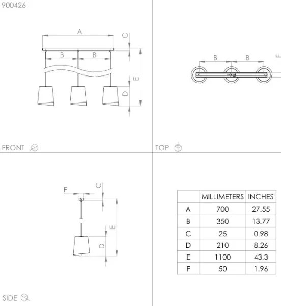 Lustră pe cablu BOLIVIA 3xE27/40W/230V Eglo 900426
