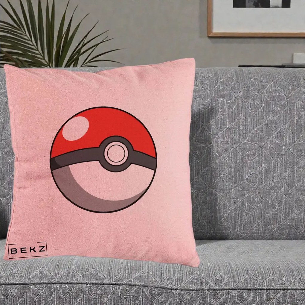 Perna Personalizata Pokeball Rosie, 40x40 cm, Roz, Husa Detasabila, Perna Inclusa, BEKZ®