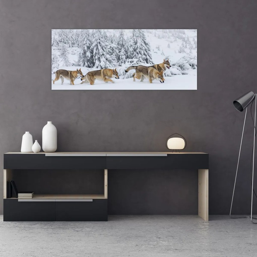 Tablou - Lupi în munți (120x50 cm)
