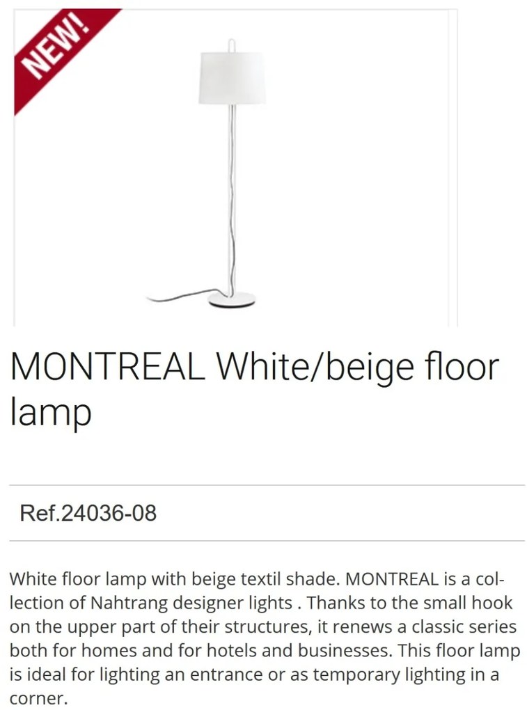 Lampadar / Lampa de podea moderna design elegant MONTREAL alb/bej