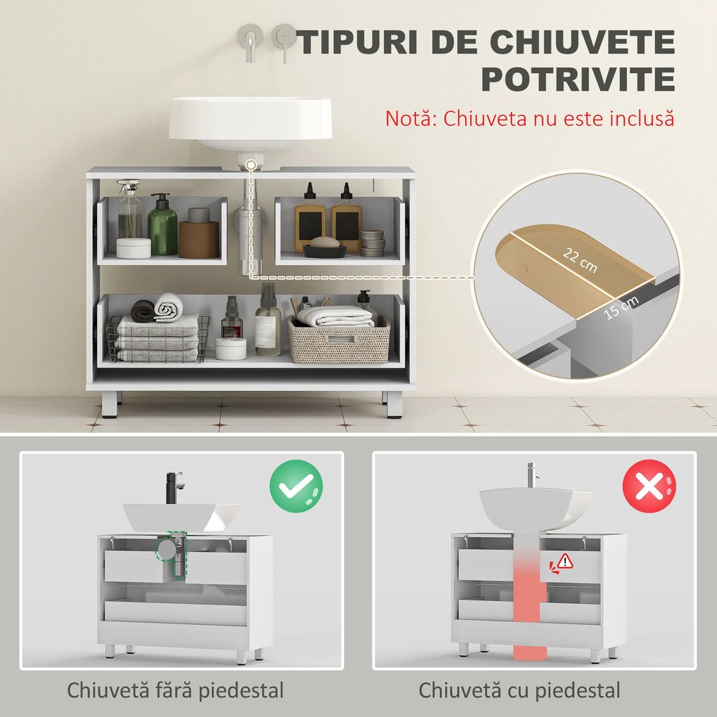 HOMCOM Dulap Sottolavabo pentru Baie cu 2 Sertare, Dulap Modern și Economisitor de Spațiu, 80x30x60 cm, Alb | Aosom Romania