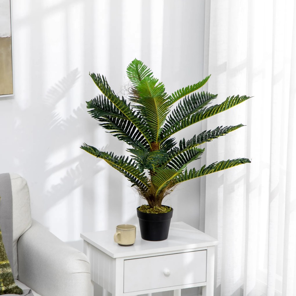 HOMCOM Plantă Artificială de Palmă cu 18 Frunze și Vas Inclus pentru Interior, Înălțime 85 cm, Verde | Aosom Romania