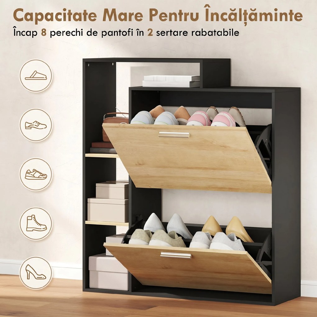 HOMCOM dulap slim pantofi, dulap economisire spațiu, pantofar slim, dulap rabatabil pantofi, pantofar economisire spațiu | Aosom Romania