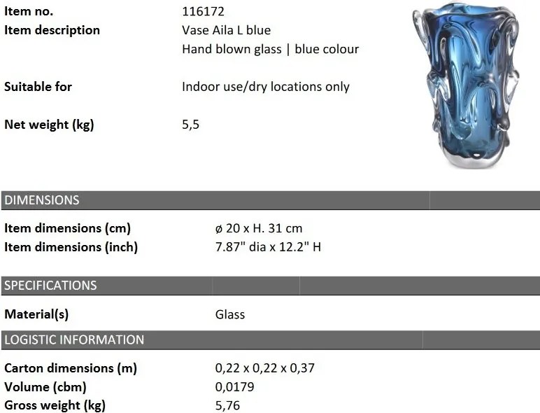 Vaza flori, Vas decorativ Aila L albastru
