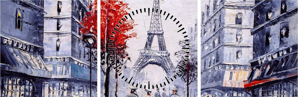Tablou - Străzi din Paris, pictură în ulei (cu ceas) (90x30 cm)