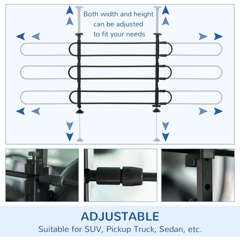 PawHut Protecție Auto pentru Câini cu Bariere Reglabile din Oțel 89-150cm Lățime 76-124cm Înălțime | Aosom Romania