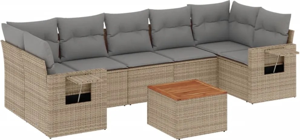 vidaXL Set canapele de grădină, 8 piese, cu perne, bej, poliratan