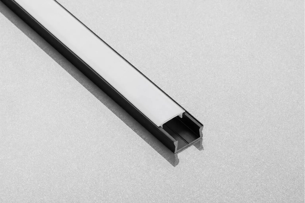 Set profil LED aplicat Glax Mini GTV, din aluminiu, negru mat, cu dispersor opac, 2 m L:2000 mm; l:14 mm; H:6 mm, Aluminiu, Negru Opac, Glax Mini, 10