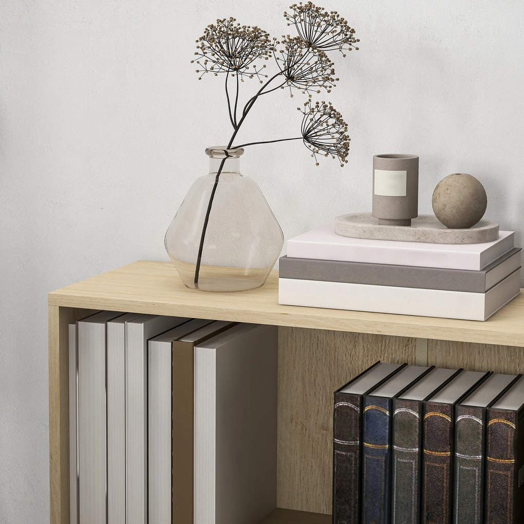 HOMCOM Bibliotecă raft de depozitare cu 2 compartimente și raft reglabil, 60 x 24 x 63 cm, efect lemn natural | Aosom Romania