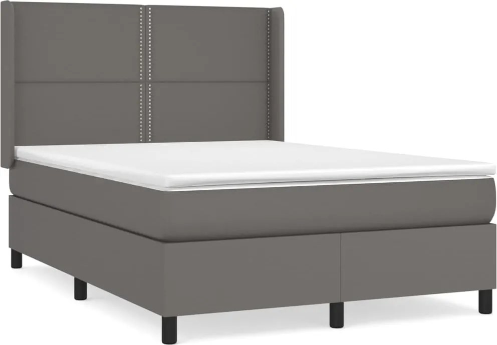 vidaXL Pat box spring cu saltea, gri, 140x190 cm, piele ecologică