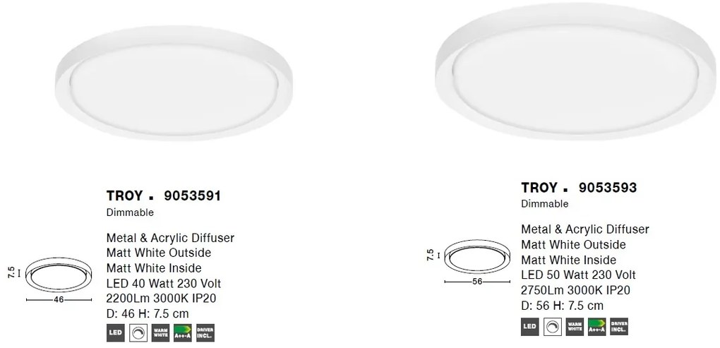 Plafoniera LED moderna design slim 56cm TROY alba NVL-9053593