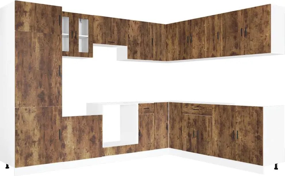 vidaXL Set dulap de bucătărie din 14 piese „Porto” stejar afumat Lemn