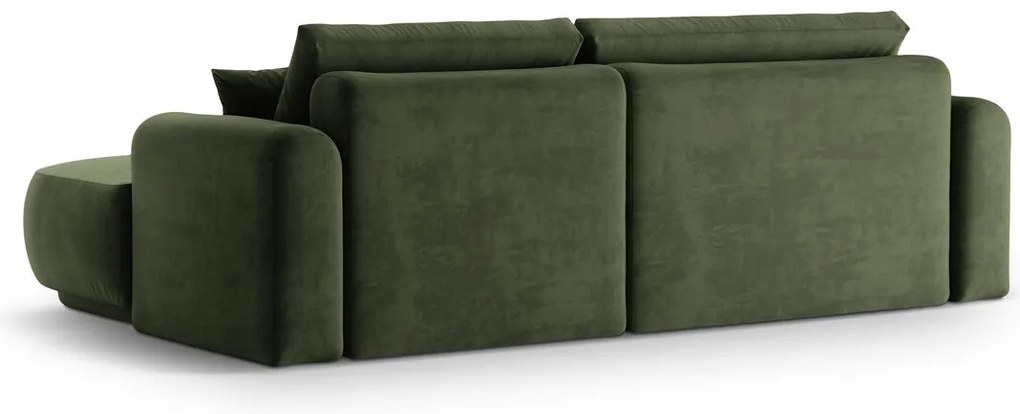 Coltar extensibil dreapta 5 locuri, modular, cu lada depozitare, Ella, Micadoni Home, 271x174x94 cm, catifea, verde