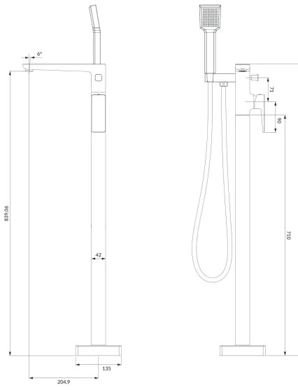 OMNIRES PM7433CR - Set cadă independentă cu baterie PARMA crom lucios