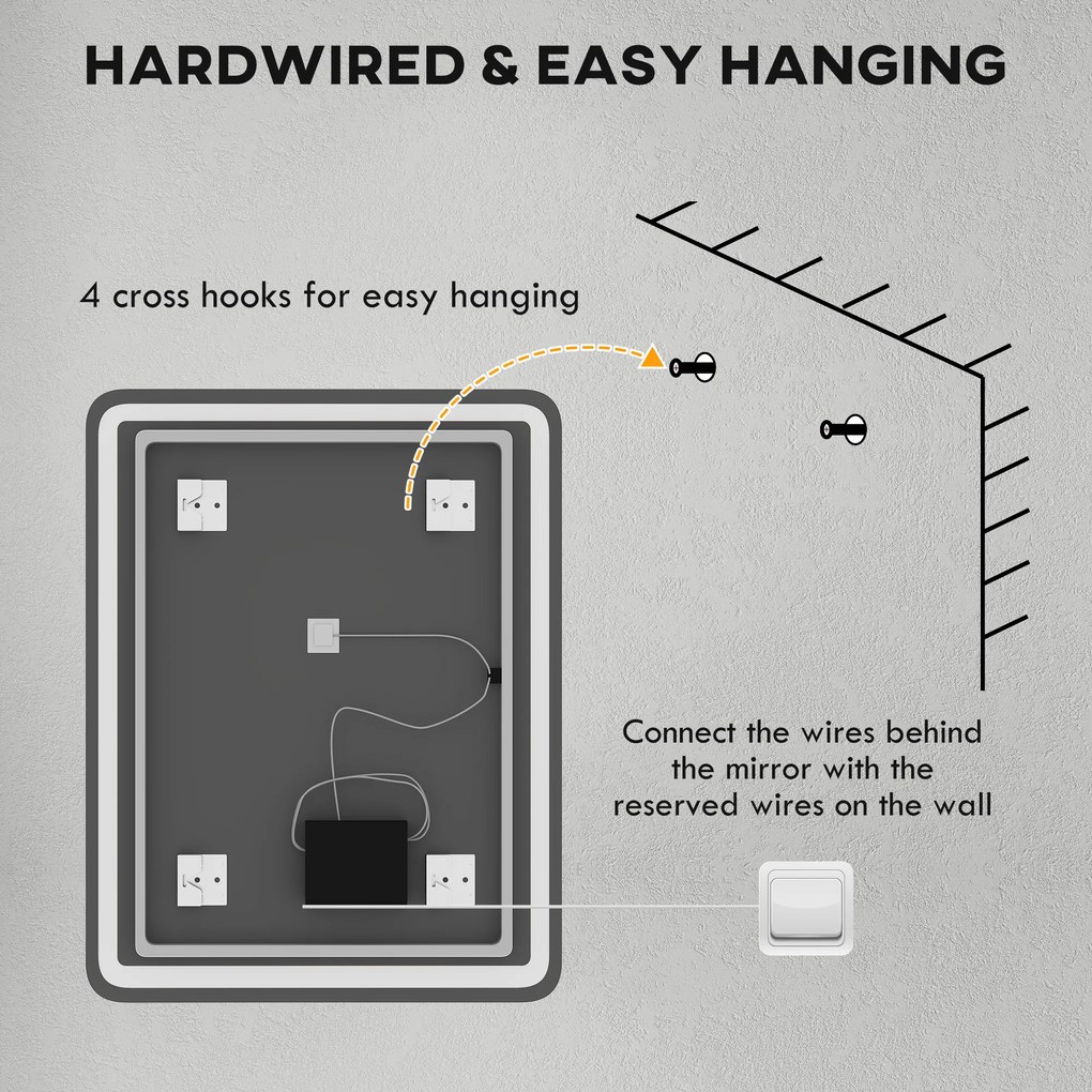 kleankin Oglinda pentru baie cu lumini LED, 70 x 50 cm | Aosom Romania