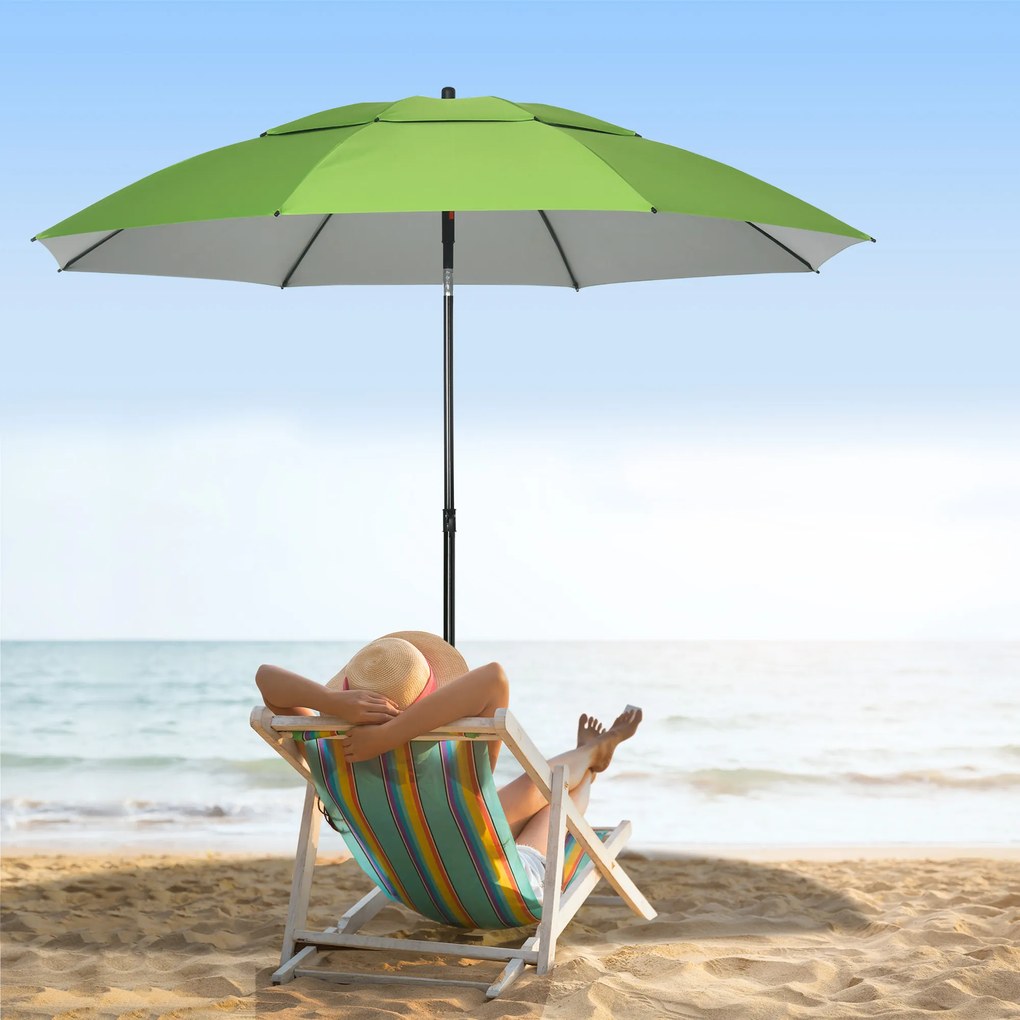 Outsunny Umbrelă de exterior rotundă inclinabilă protecție UV30, 8 tije de oțel și sac de transport inclus, verde | Aosom Romania