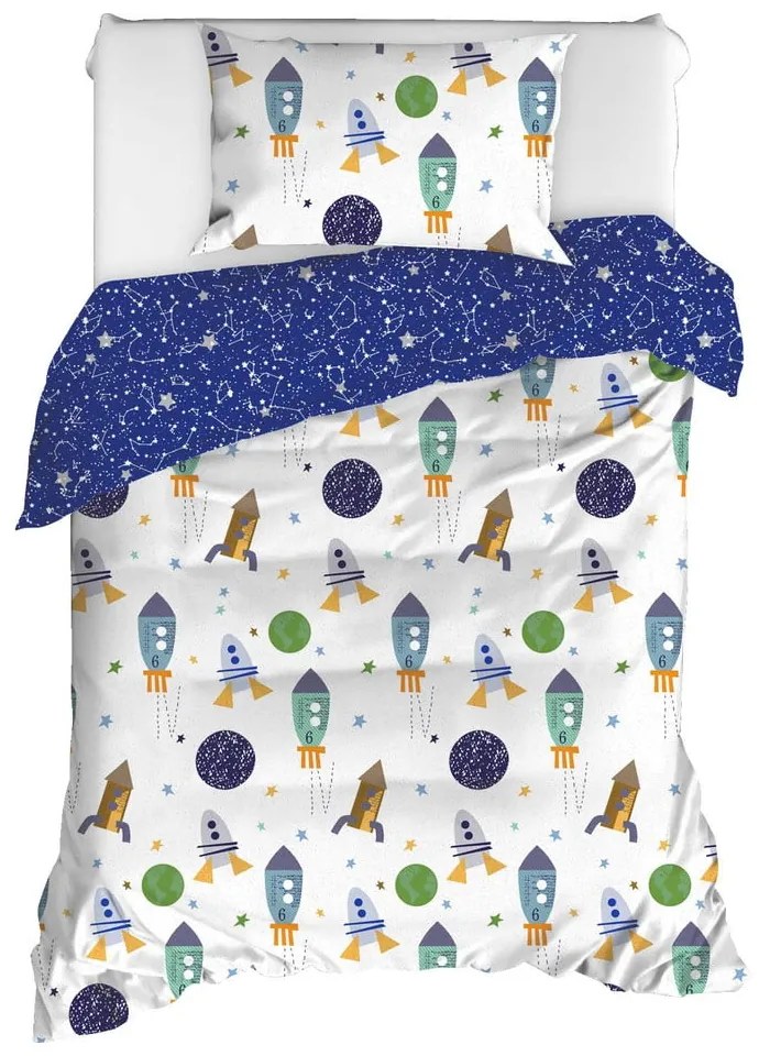 Lenjerie de pat din bumbac ranforce pentru pat single Mijolnir Spacex Dark Blue, 140 x 200 cm