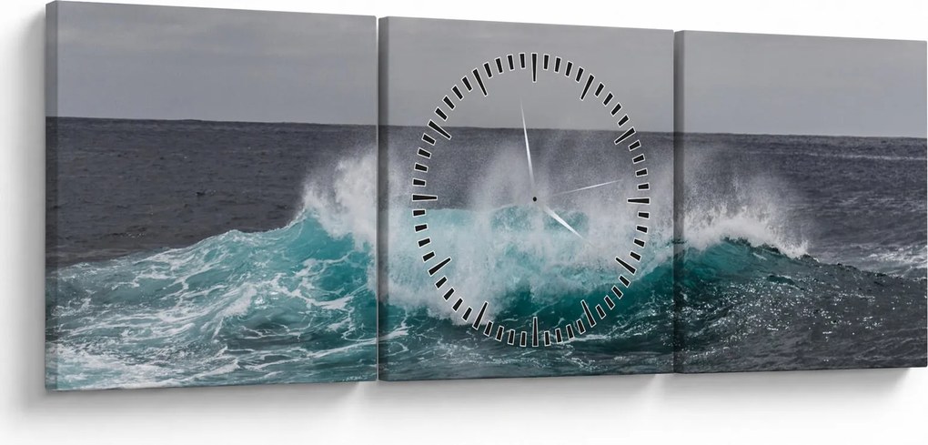 Tablou - Valuri pe ocean (cu ceas) (90x30 cm)