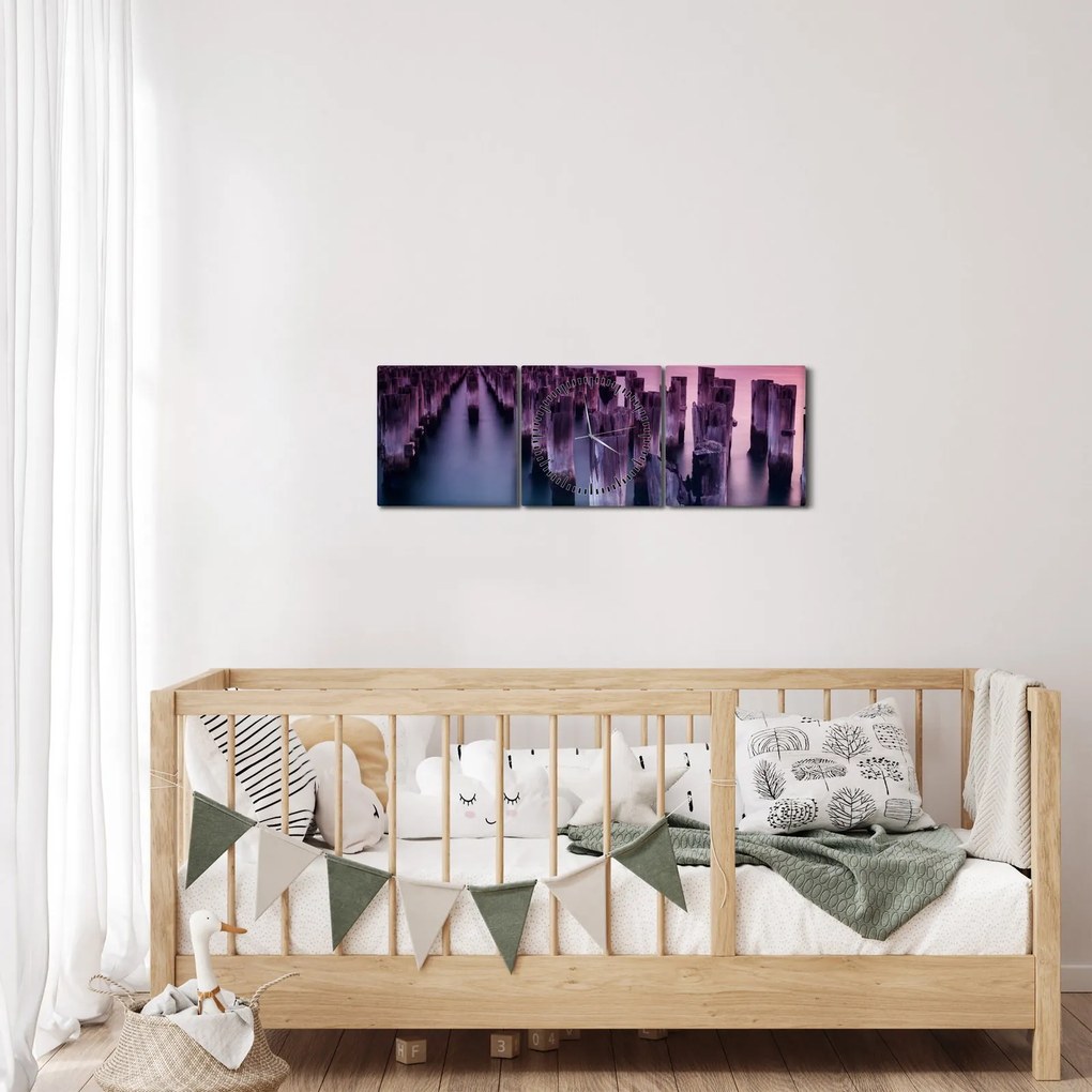 Tablou cu pari din lemn (cu ceas) (90x30 cm)