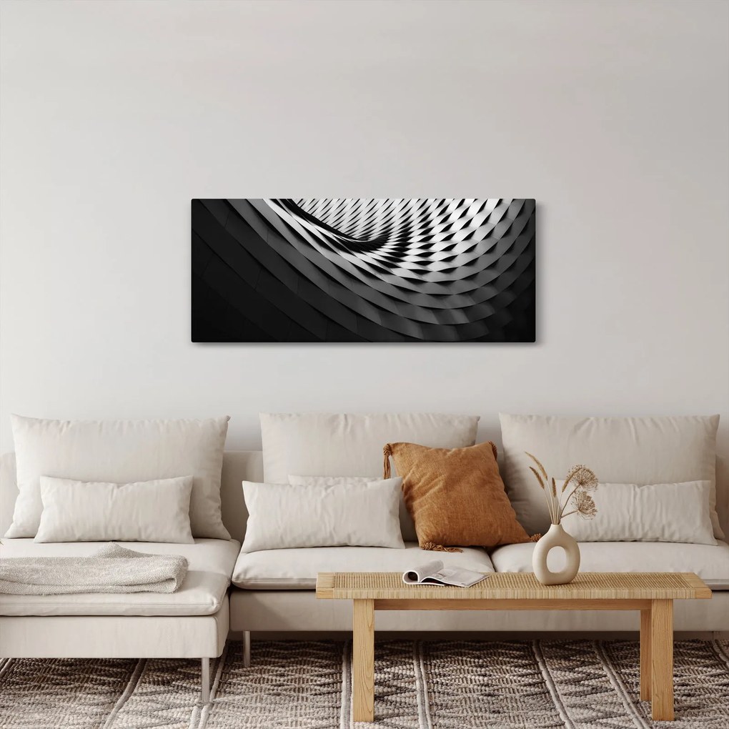 Tablou abstract - spirală alb neagră (120x50 cm)
