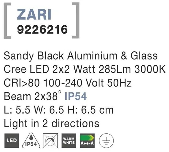 Aplica LED ambientala de exterior IP54 ZARI 2 neagra NVL-9226216