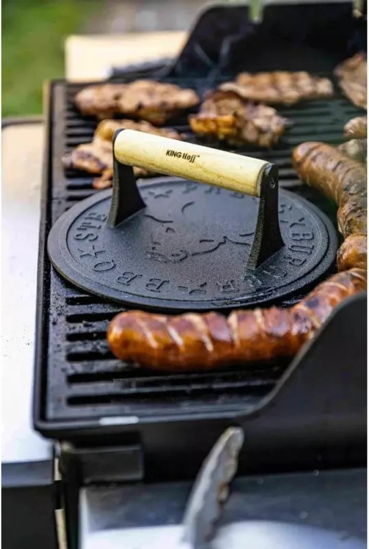 Presa pentru carne Kinghoff KH 1759, 18 cm, Maner lemn, Fonta