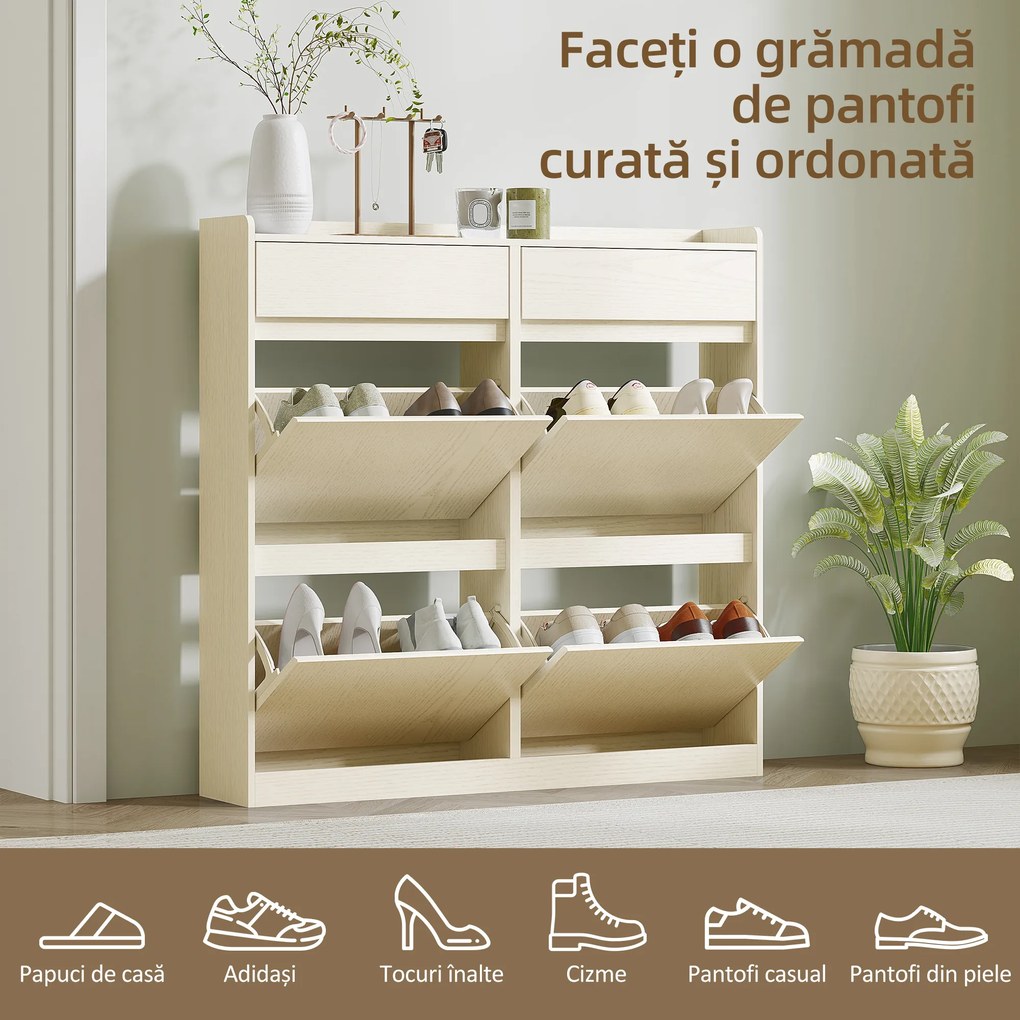 HOMCOM Dulap pentru Pantofi cu 4 Sertare Rabatabile și 2 Sertare Glisante Alb | Aosom Romania