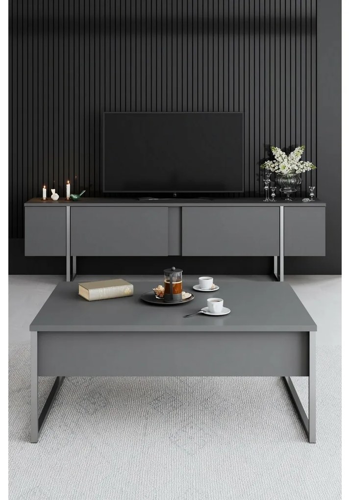 Măsuță de conferință Luxe Anthracite și Argintiu