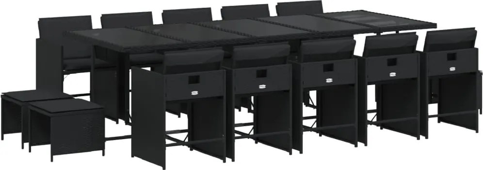 vidaXL Set mobilier de grădină cu perne, 15 piese, negru, poliratan