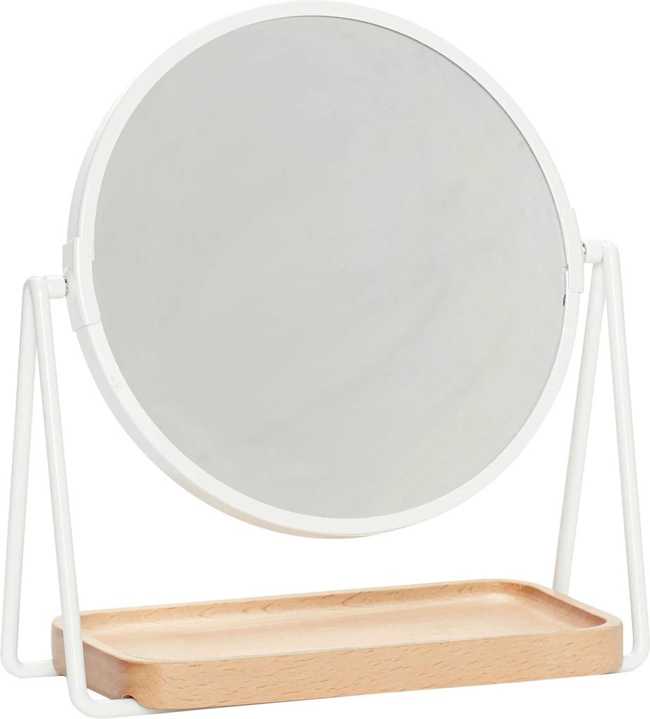 Oglinda de Masa cu Tava - Metal Alb Dia(21 cm x 10 cm) Inaltime(25 cm)