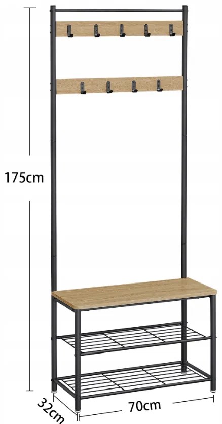 Perete metalic de hol INDUSTRY 175 cm, negru/dub sonoma