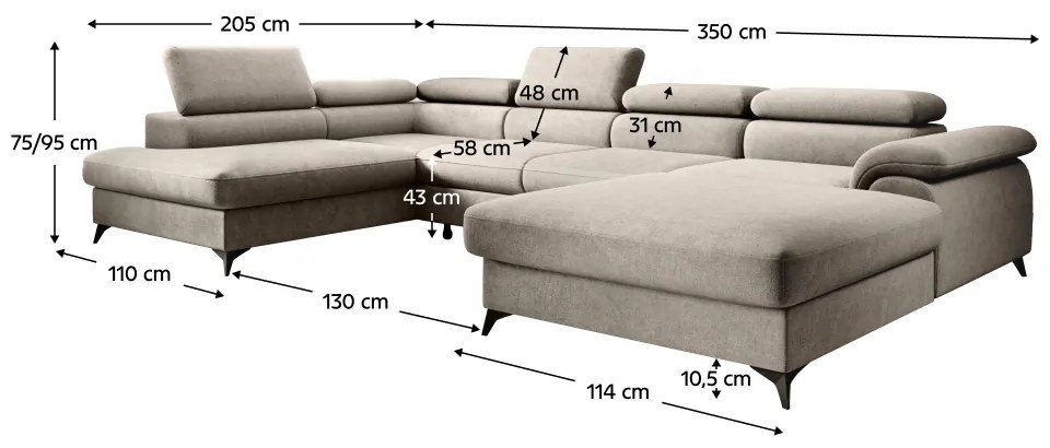 Canapea extensibila, bej, stanga, POLY ROH U