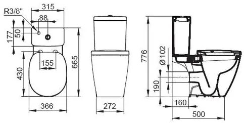 Rezervor Ideal Standard, pentru vas wc pe pardoseala Connect Cube, alb - E797001