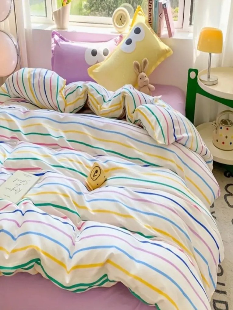 Lenjerie de pat dubla, L'essentiel Maison, Funny, Galben / Liliac