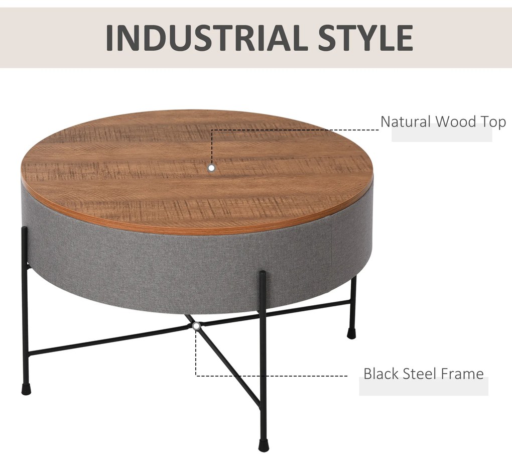 HOMCOM masuta cafea, rotunda, stil industrial, Ф60 x 40cm | AOSOM RO