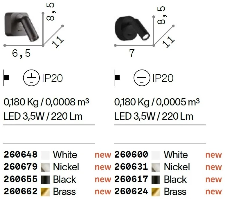 Aplica moderna cu spot LED directionabil BEAN SQUARE AP nickel