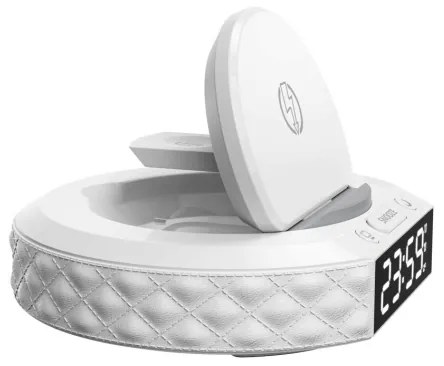 Immax 08983L - Ceas deșteptător cu LCD și încărcător wireless Qi 27W/9V alb