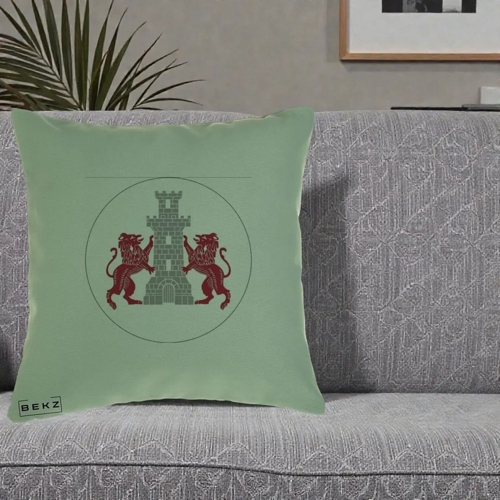 Perna Personalizata Cetatea Turnu Magurele Heraldic, 40x40 cm, Verde, Husa Detasabila, Perna Inclusa, BEKZ®
